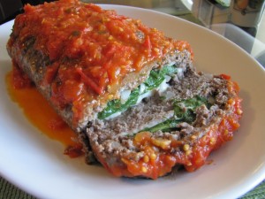Rolled Italian Meatloaf…With Spinach, Mozzarella, and Fresh Tomato Basil Sauce