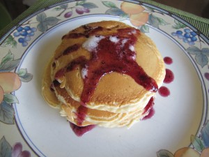 Old Fashioned Banana Blueberry Pancakes with Blueberry Syrup