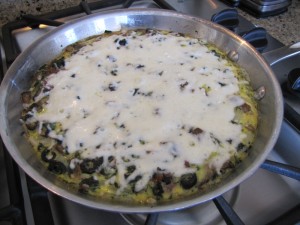 Spinach and Prosciutto Italian Frittata with Mozzarella, Mushrooms, and Black Olives!
