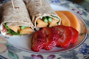 Prosciutto, Cantaloupe, and Veggie Wrap with Honey Mustard Vinaigrette