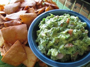 Tasty Guacamole with Sweet Chili Pita Chips