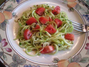 Zucchini Spaghetti with Olive Oil, Garlic, and Fresh Tomatoes